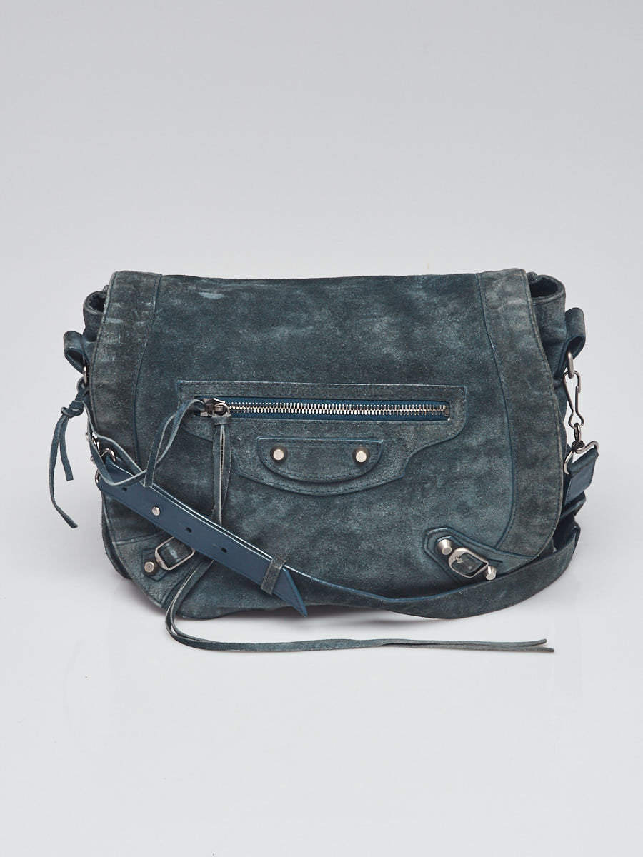 Balenciaga Blue Suede Neo Folk Messenger Bag