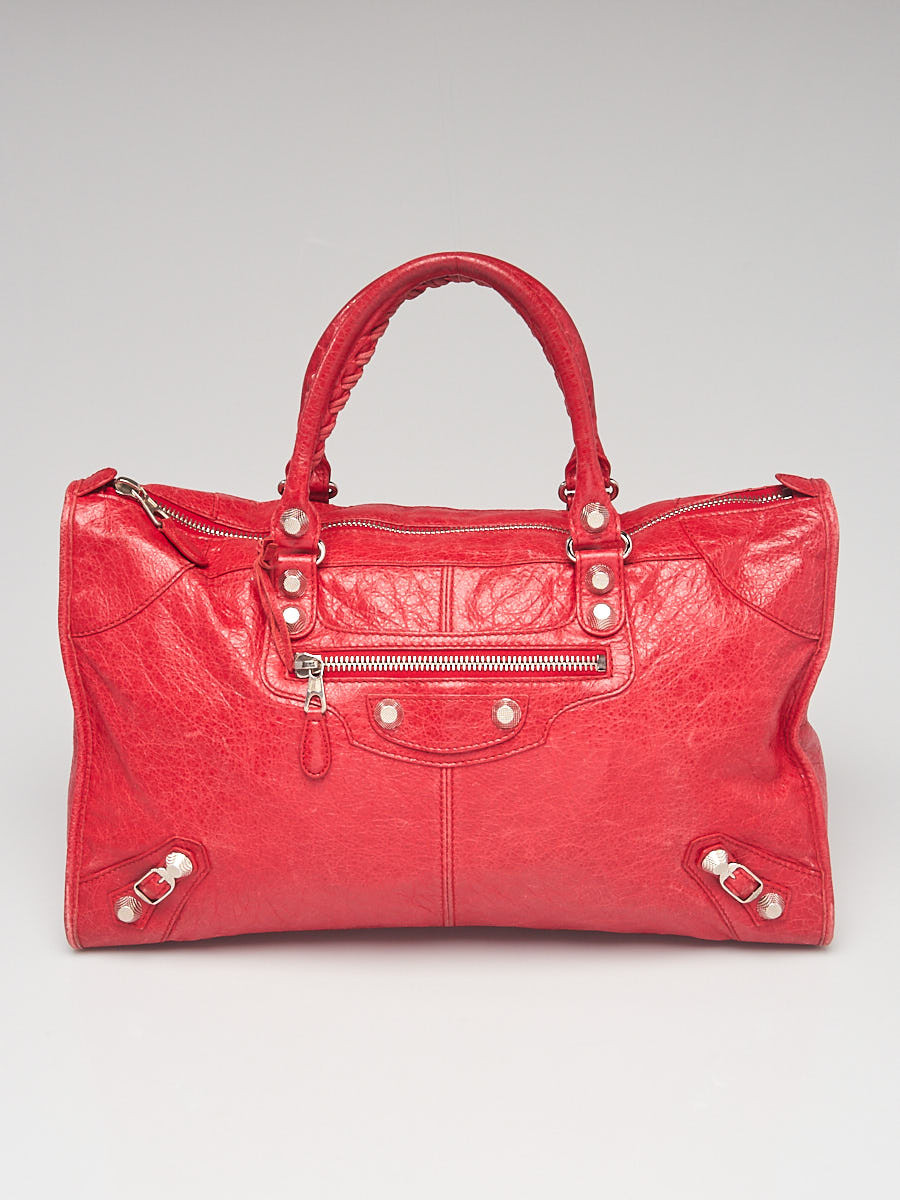 Balenciaga Rouge Cardinal Lambskin Leather Giant 12 Silver Work Bag