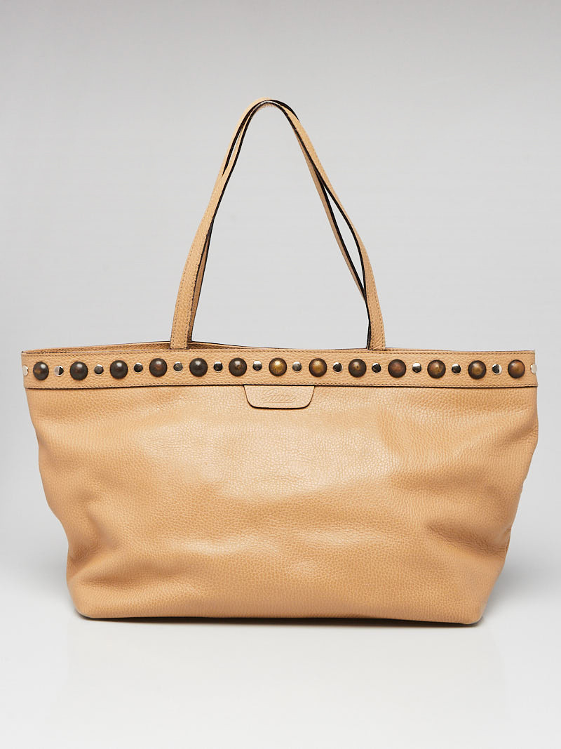 Gucci Beige Leather Babouska Medium Studded Tote Bag