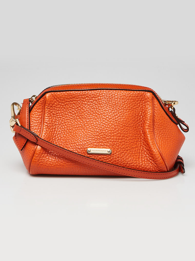 Burberry Orange Grained Leather Crossbody Bag