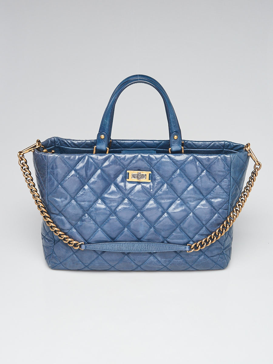 Chanel Blue Quilted Glazed Leather Reissue Tote Bag