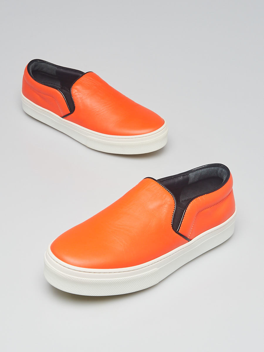 Celine Orange Leather Slip On Sneakers Size 7 37.5