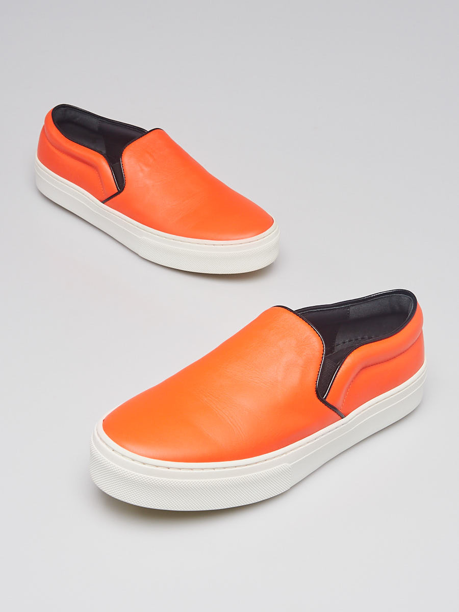 Celine Orange Leather Slip On Sneakers Size 7.5 38