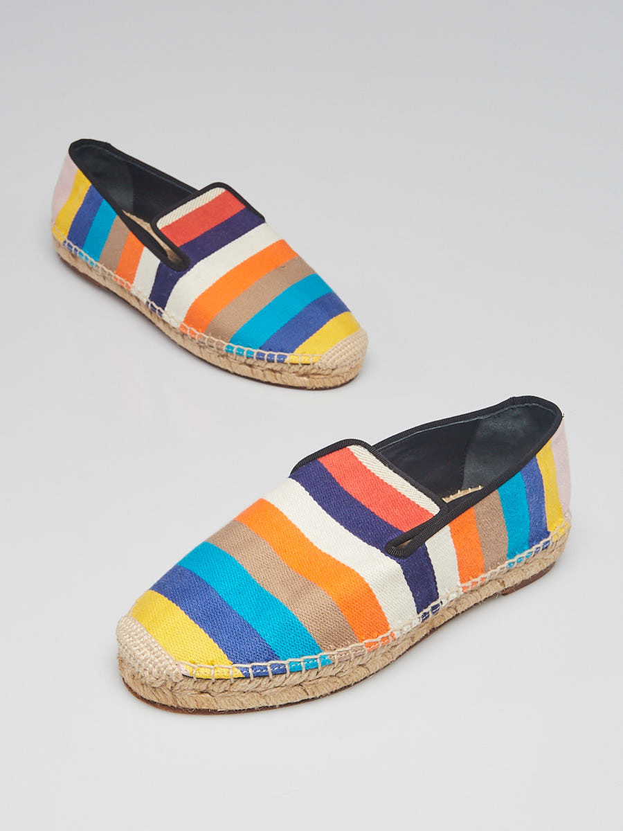 Celine Multicolor Striped Canvas Espadrille Flats Size 8 38.5