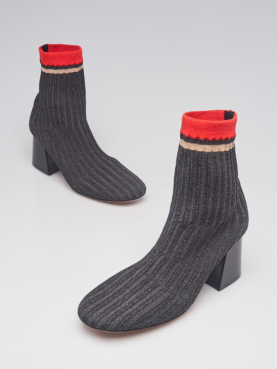 Celine Grey Orange Knit Fabric Sock Ankle Boots Size 7.5 38