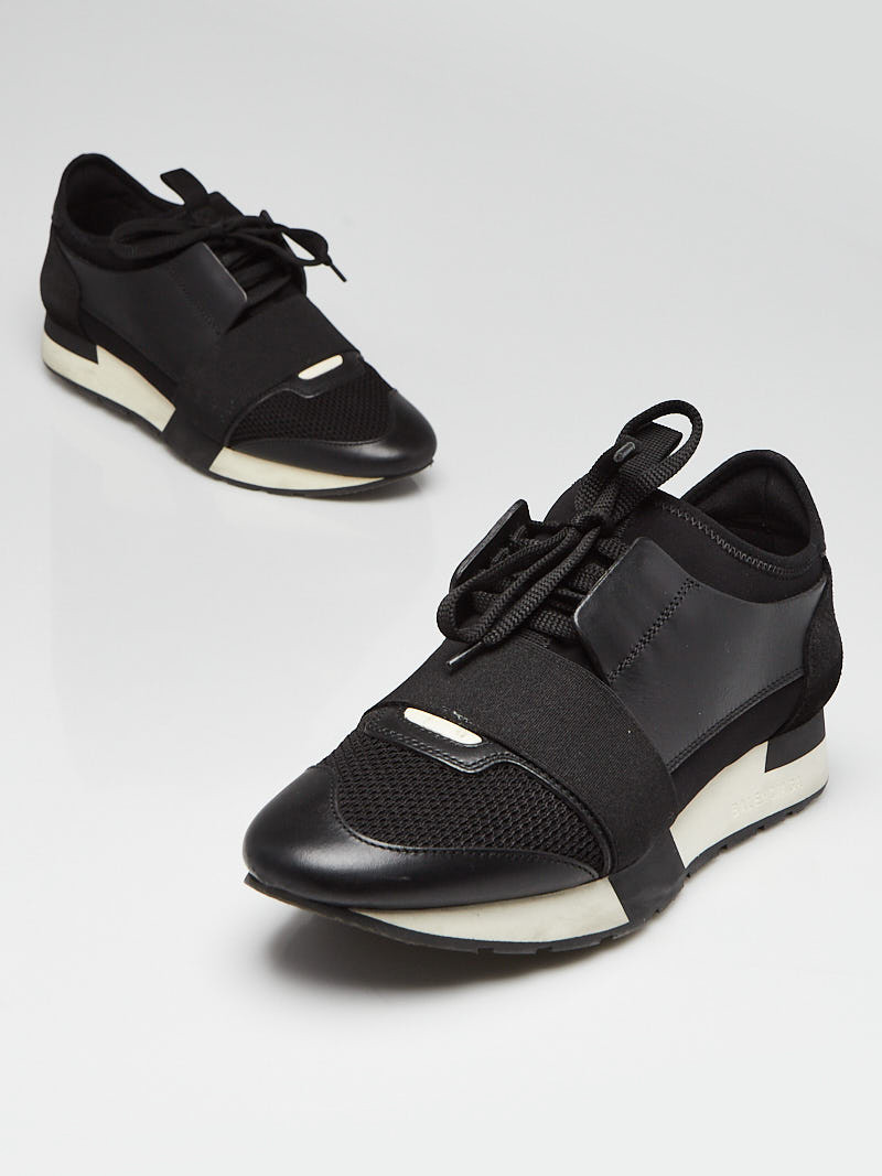 Balenciaga Black Tech Fabric Leather Suede Runner Sneakers Size 7.5 38