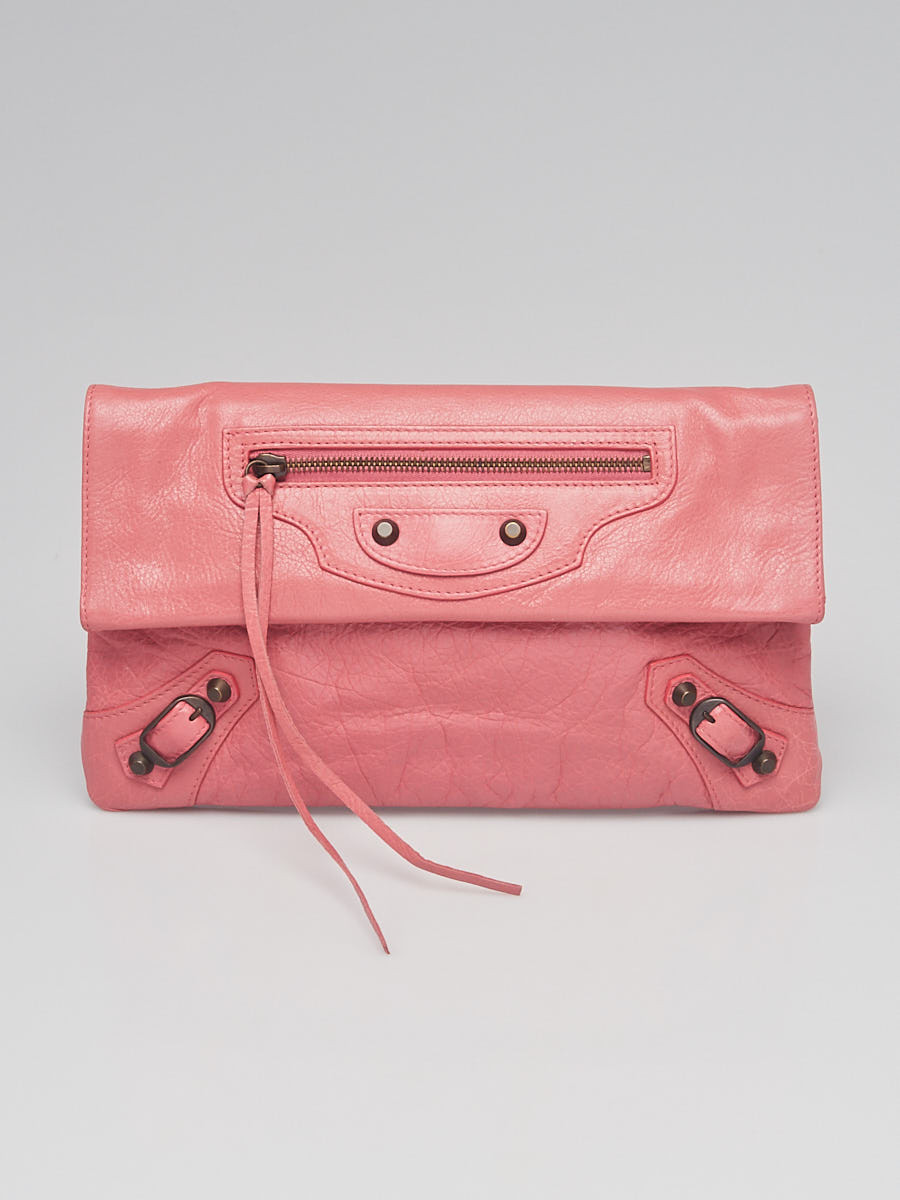 Balenciaga Rose Bon Bon Lambskin Leather Envelope Clutch Bag