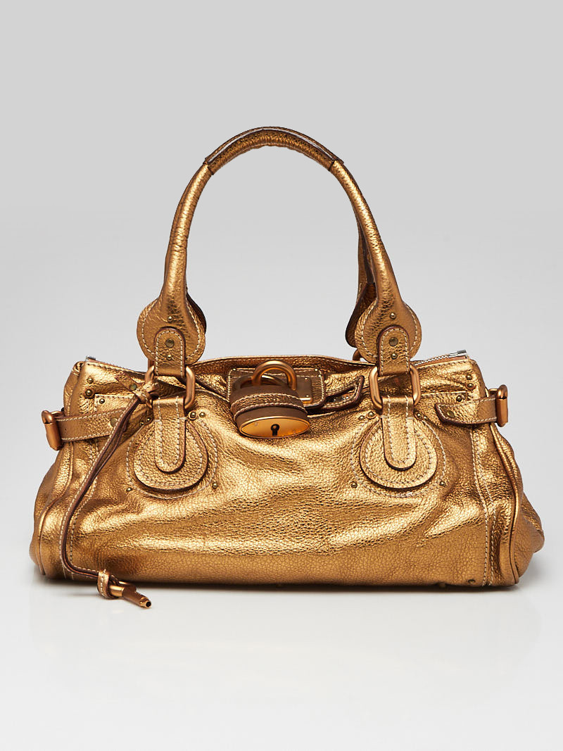 Chloe Gold Leather Paddington Medium Satchel Bag