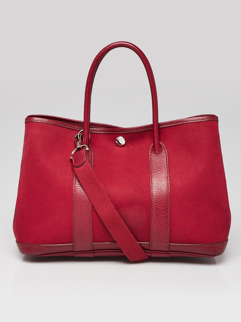 Hermes 30cm Bi-Color Rouge Imperial Tosca Canvas and Negonda Leather Garden Party TPM Bag