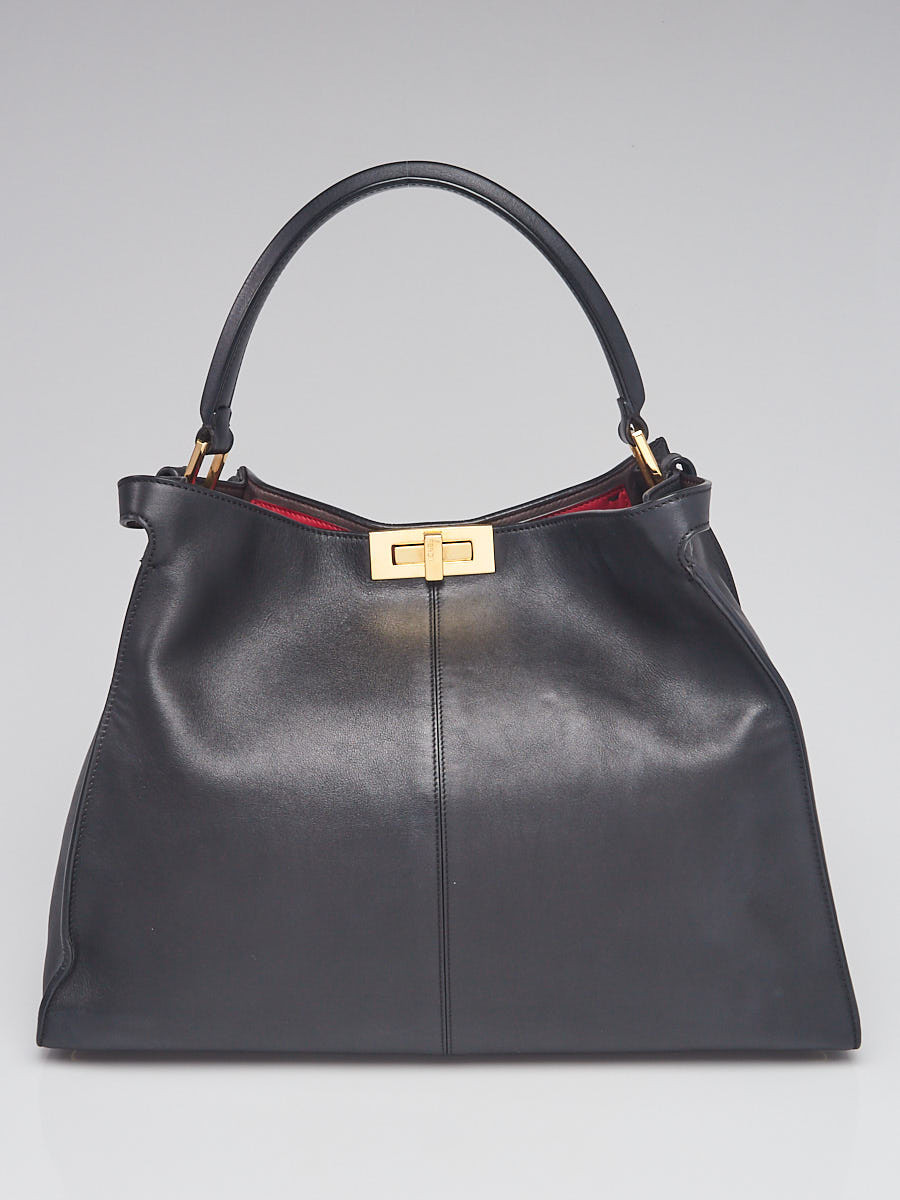 Fendi Black Smooth Calfskin Leather Peekaboo X-Lite Large Tote Bag - 8BN304