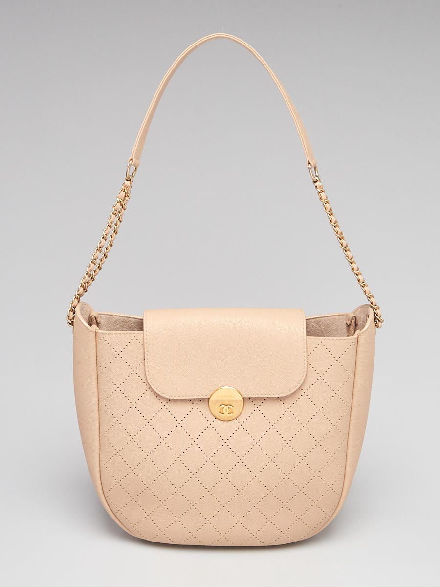 Chanel Beige Diamond Perforated Caviar Leather Small Hobo Bag