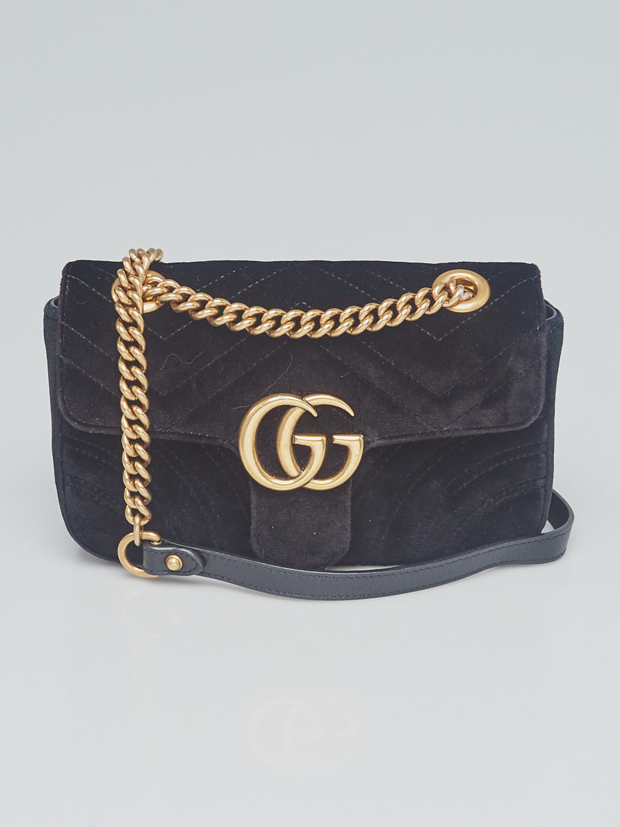 Gucci Black Quilted Velvet GG Marmont Mini Metelasse Shoulder Bag
