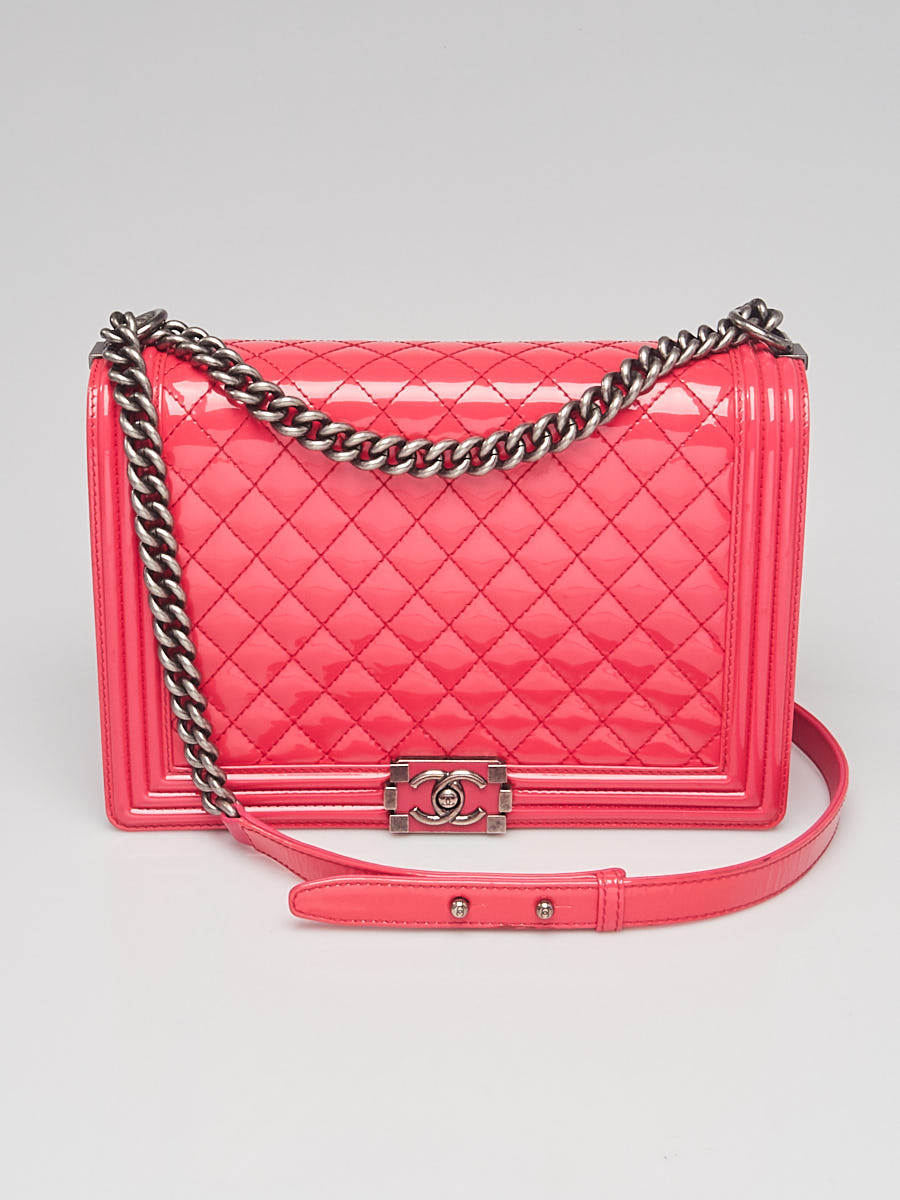 Chanel Pink Quilted Patent Leather Large Boy Bag