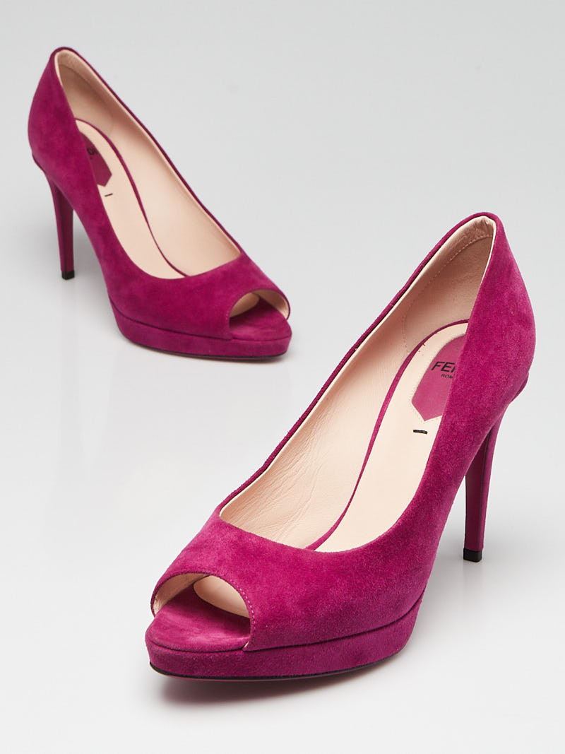 Fendi Purple Suede Peep Toe Platform Pumps Size 6.5 37