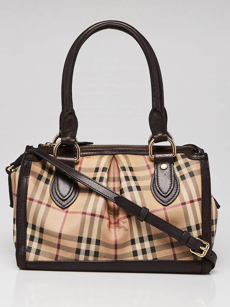 Burberry Chocolate Leather Haymarket Check Coated Canvas  Gladstone Bag