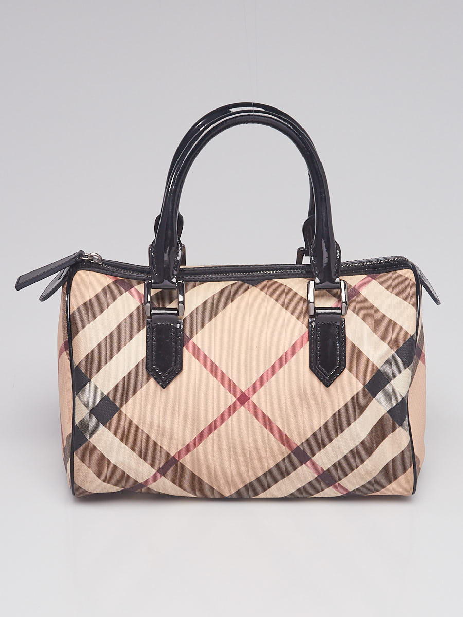 Burberry Black Patent Leather Supernova Check Coated Canvas Bowling Bag