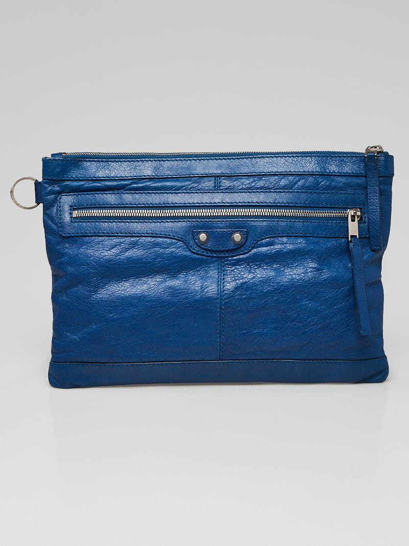 Balenciaga Blue Lazuli Lambskin Leather Classic Clip Clutch Bag