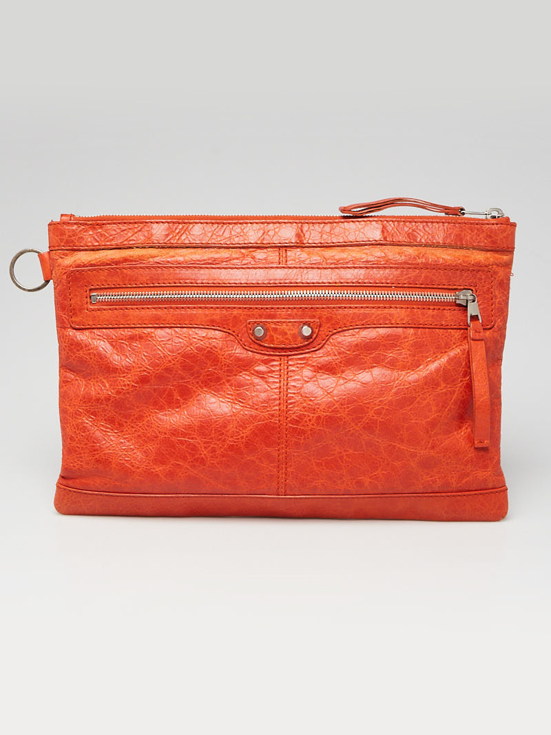 Balenciaga Orange Lambskin Leather Classic Clip Clutch Bag