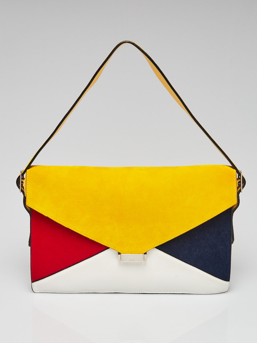 Celine Multicolor Leather Pony Hair Suede Diamond Clutch Bag