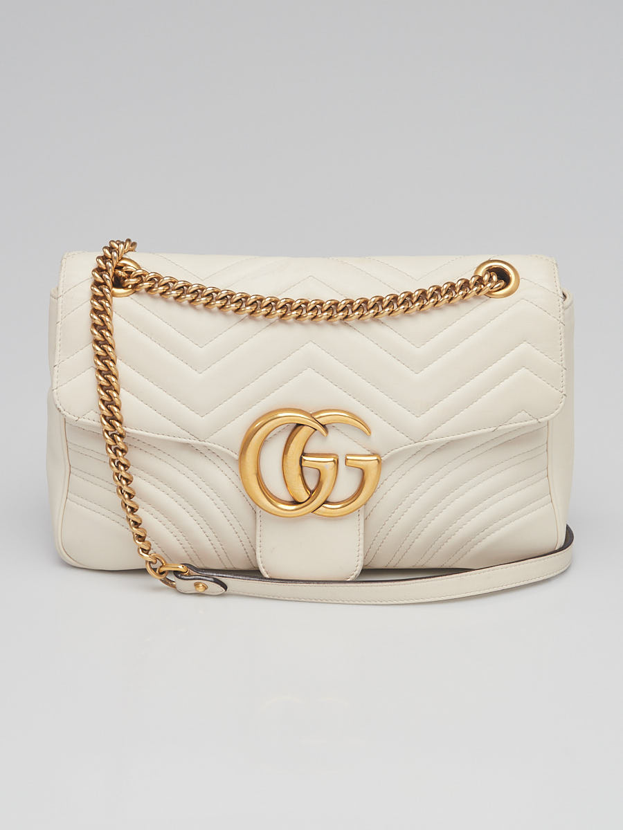 Gucci White Quilted Leather Medium Marmont Shoulder Bag