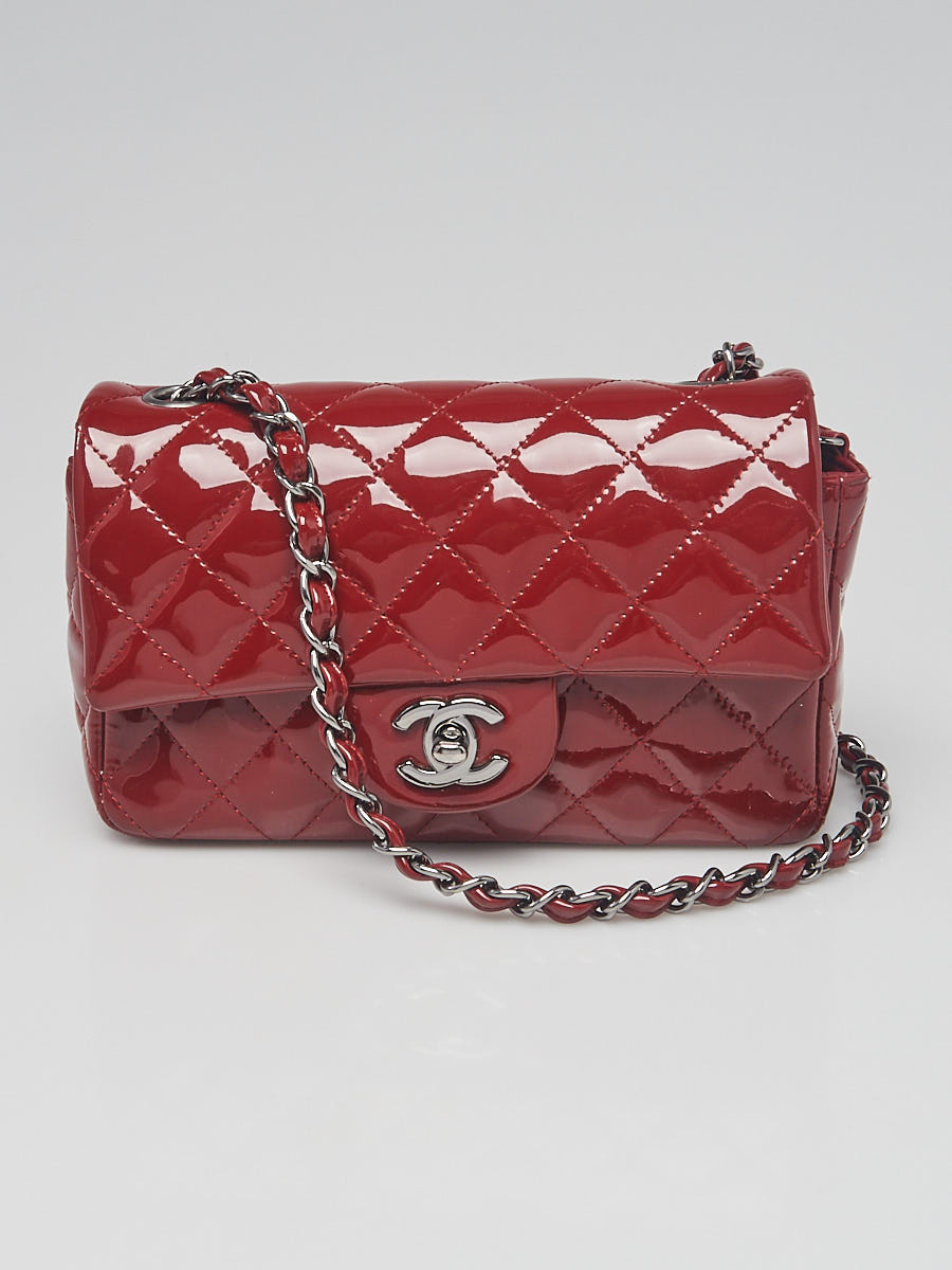 Chanel Dark Red Quilted Patent Leather Classic Rectangular Mini Flap Bag