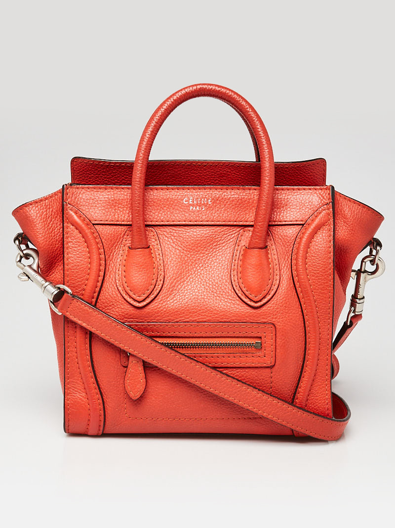 Celine Red Pebbled Calfskin Leather Nano Luggage Bag