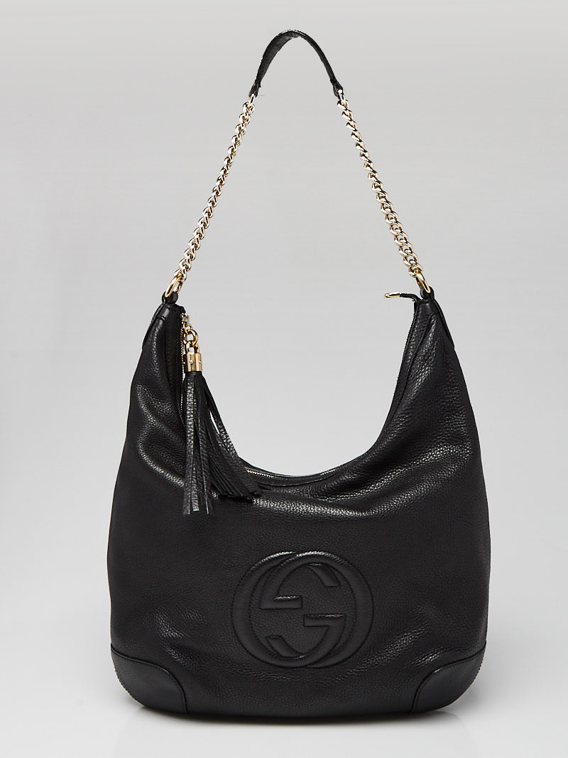 Gucci Black Pebbled Leather Soho Chain Hobo Shoulder Bag