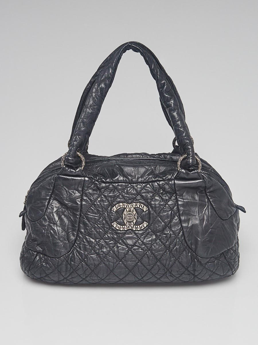 Chanel Black Distressed Lambskin Leather Bowler Bag