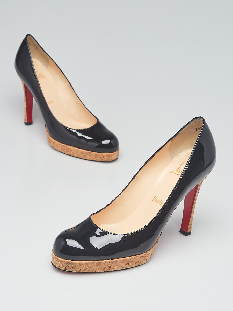 Christian Louboutin Black Patent Leather Cork Platform Pumps Size 9.5 40