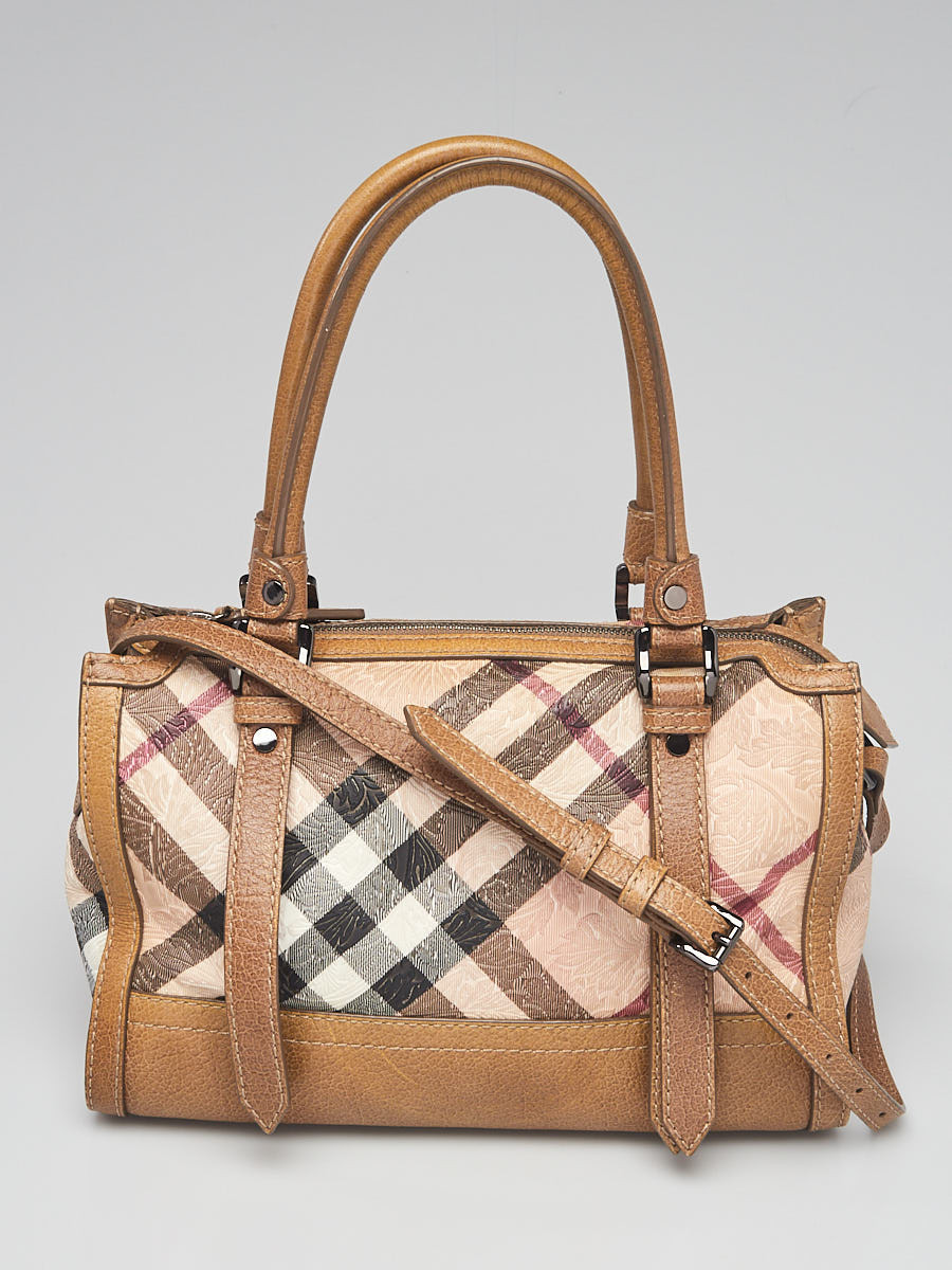 Burberry Brown Leather Embossed Supernova Check Coated Canvas Crossbody Bag