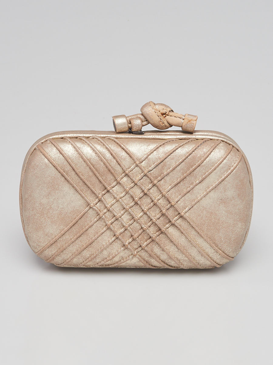 Bottega Veneta Gold Lambskin Criss-Cross Leather Knot Clutch Bag