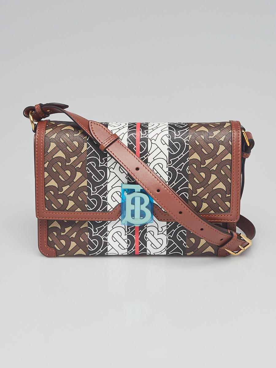 Burberry Bridle Brown Monogram E-Canvas Stripe Albion Crossbody Bag
