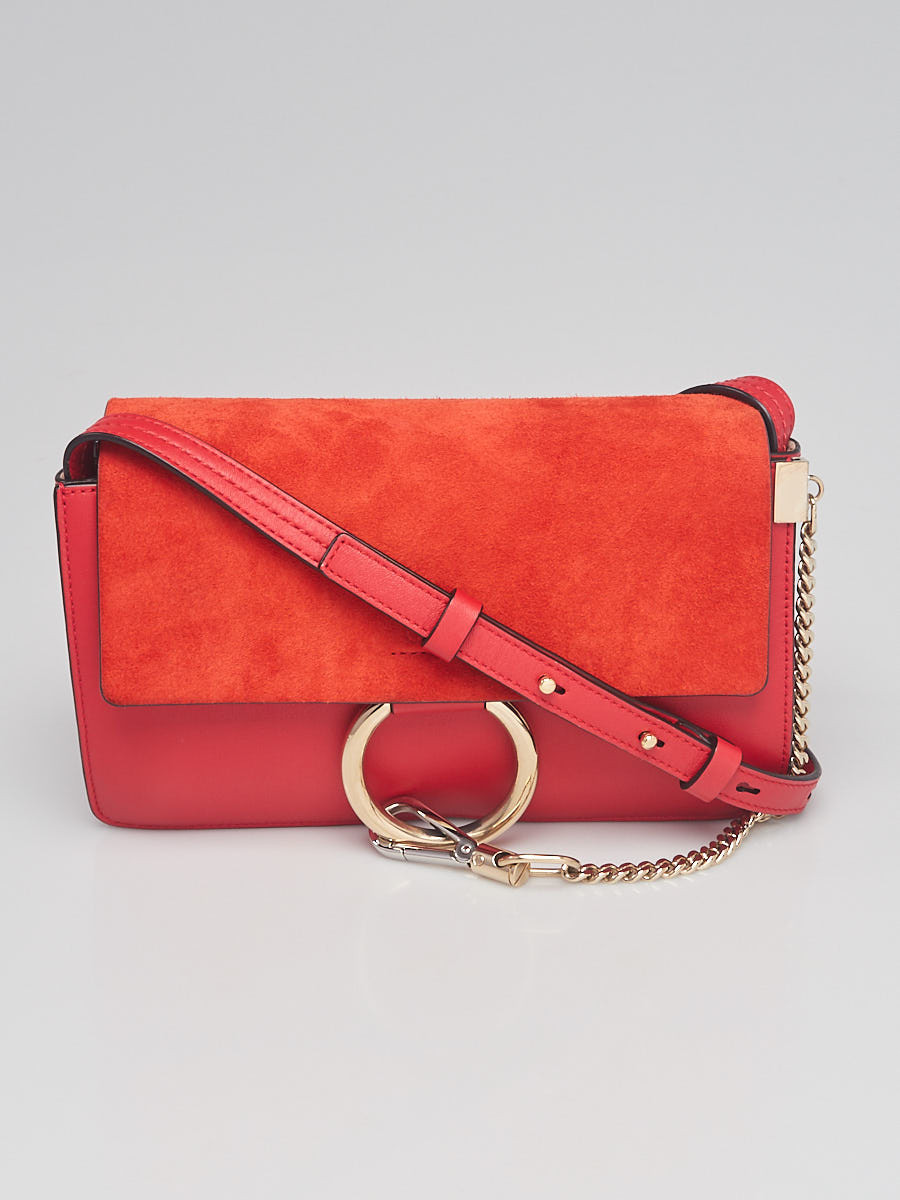 Chloe Plaid Red Leather Suede Small Faye Crossbody Bag