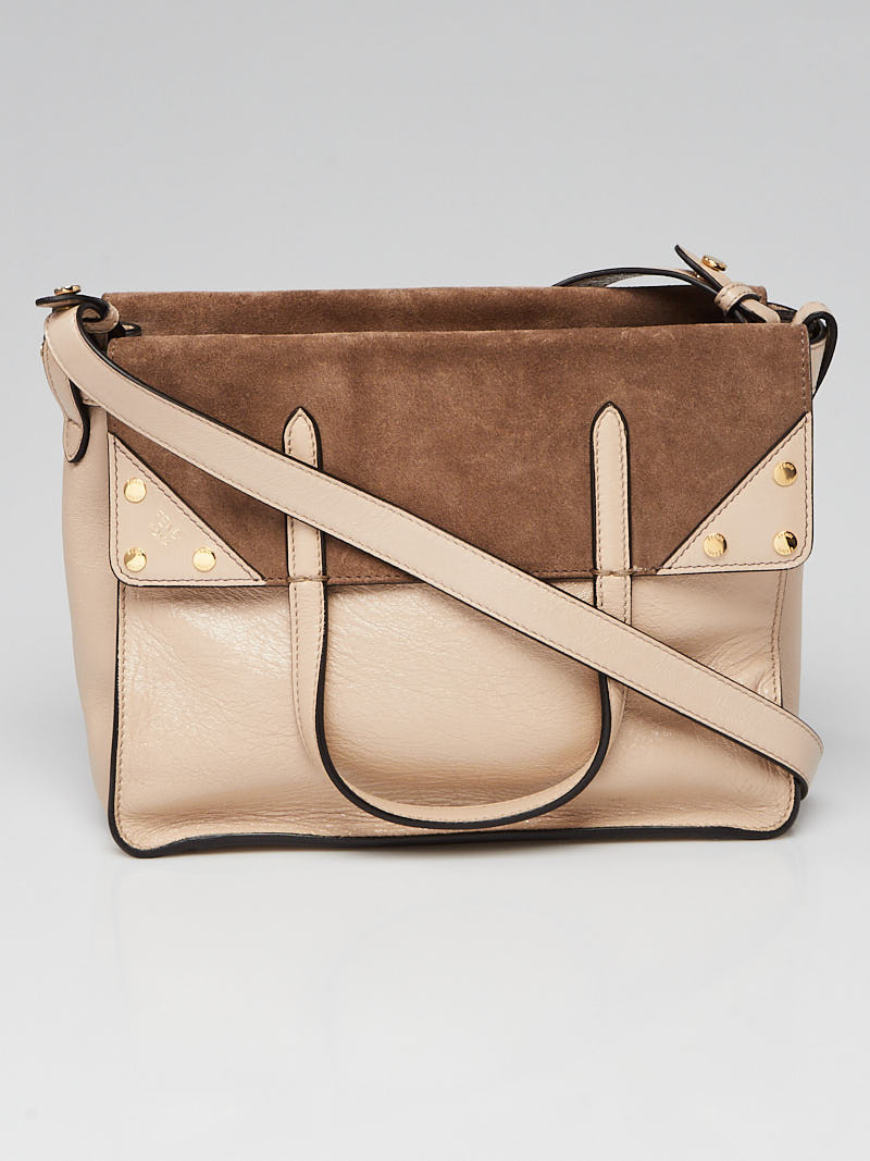 Fendi Beige Vitello Shine Leather Suede Medium Flip Bag 8BT302
