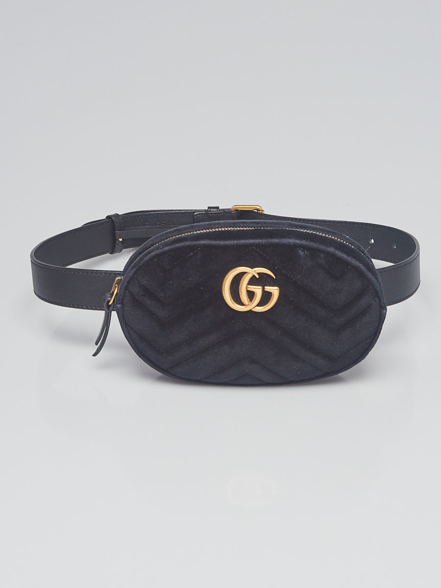 Gucci Black Quilted Velvet GG Marmont Waist Belt Bag Size 85 34
