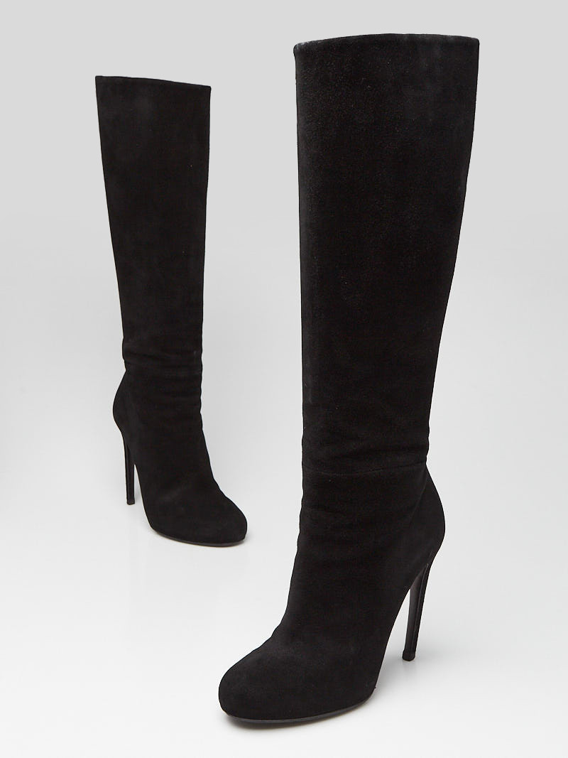 Gucci Black Suede Knee High Boots Size 7 37.5