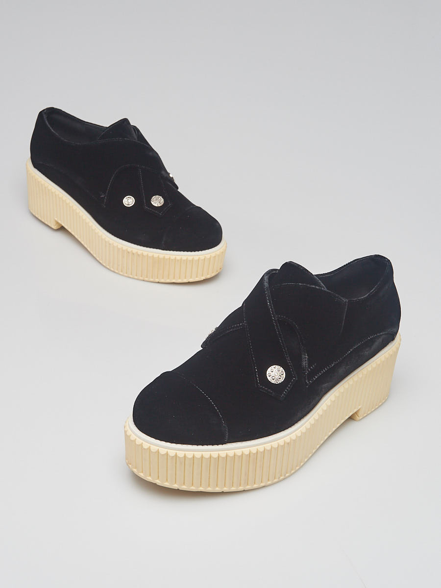 Chanel Black Velvet Platform Clogs Size 10.5 41