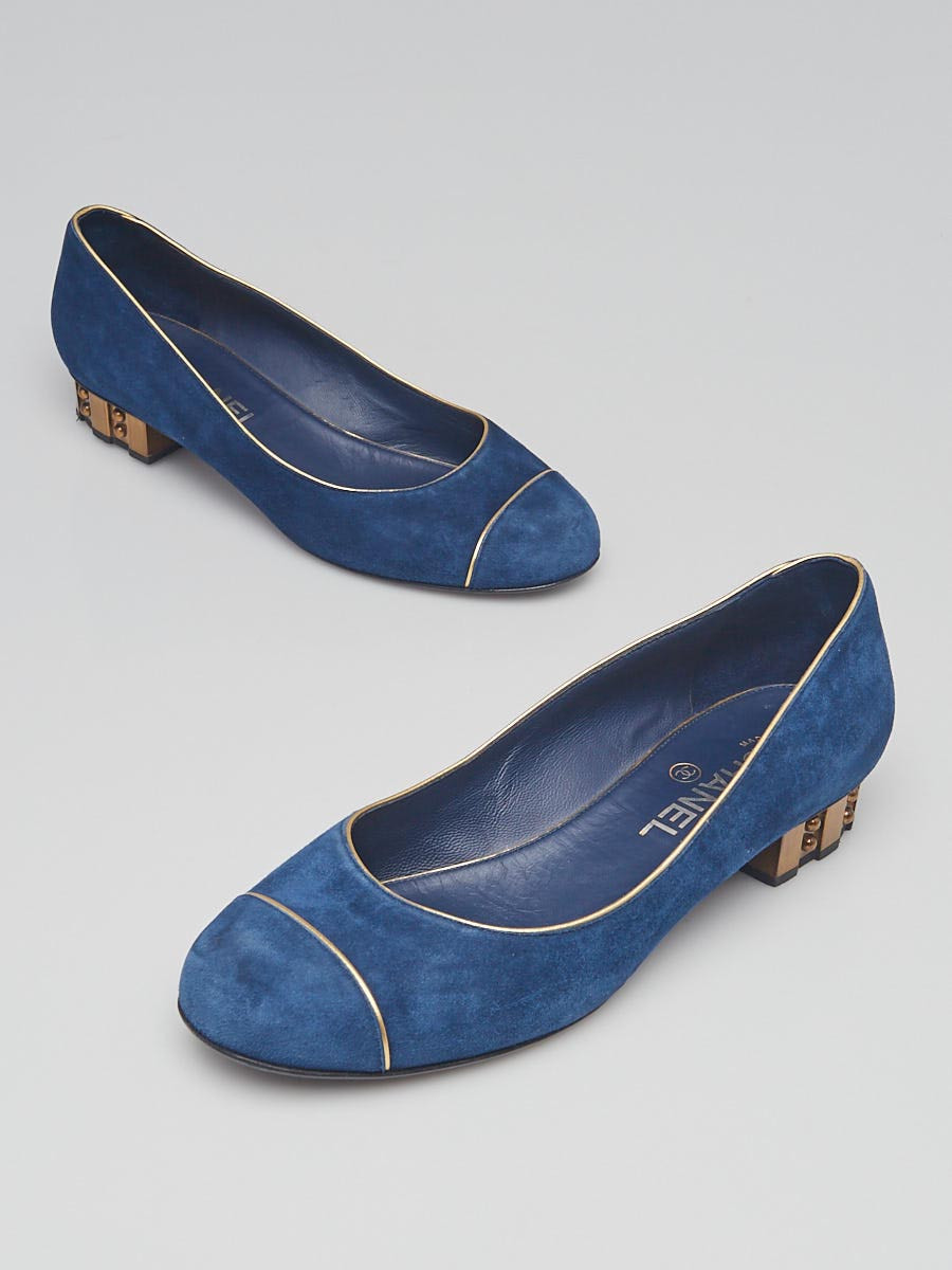 Chanel Blue Suede Cap Toe Flats Size 7.5 38