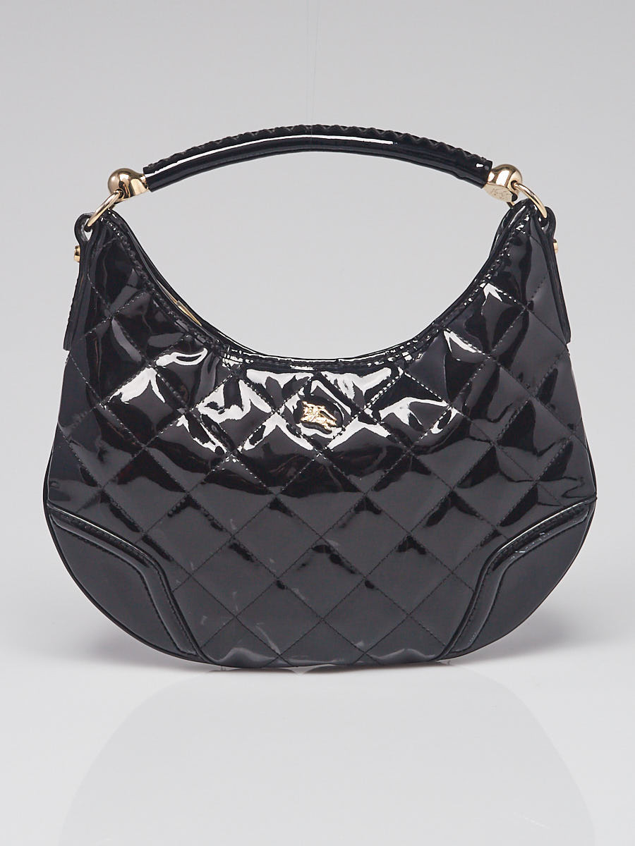 Burberry Black Quilted Patent Leather Hoxton Hobo Bag