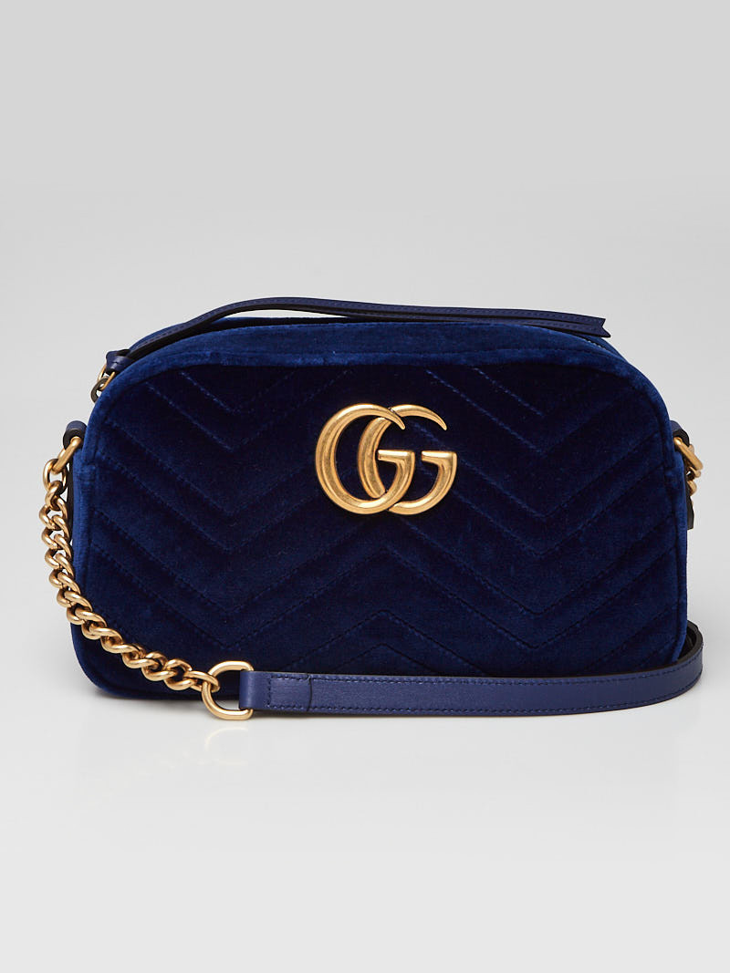 Gucci Blue Quilted Velvet Marmont Metalasse Small Camera Bag