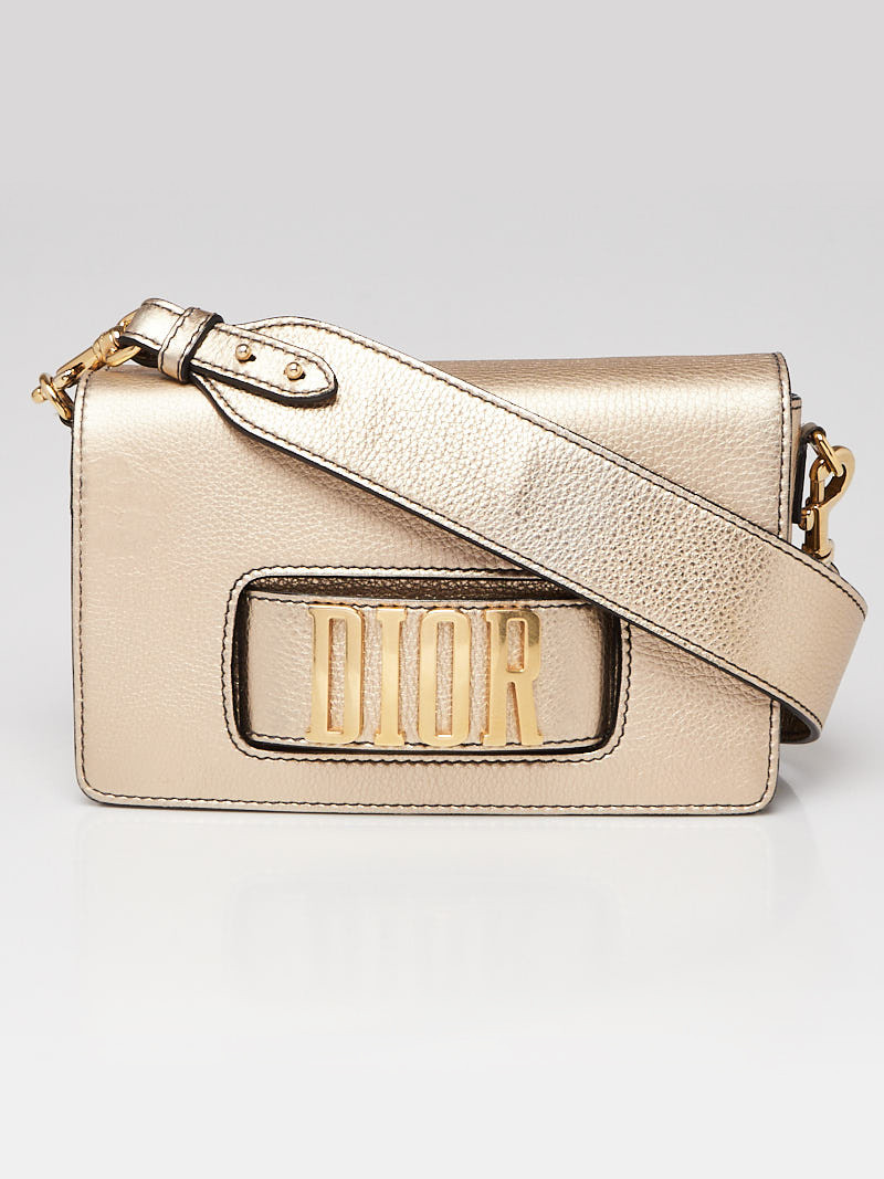 Christian Dior Gold Pebbled Calfskin Leather Dio(r)evolution Flap Bag