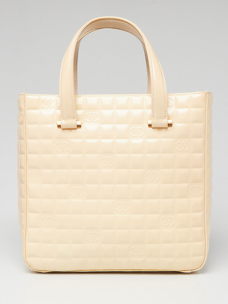 Chanel Beige Square Quilted Patent Leather Embossed Tote Bag