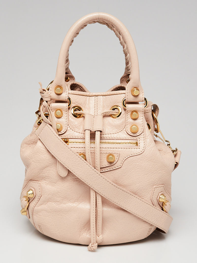 Balenciaga Rose Aubepine Lambskin Giant 12 Gold Mini Pompon Bag