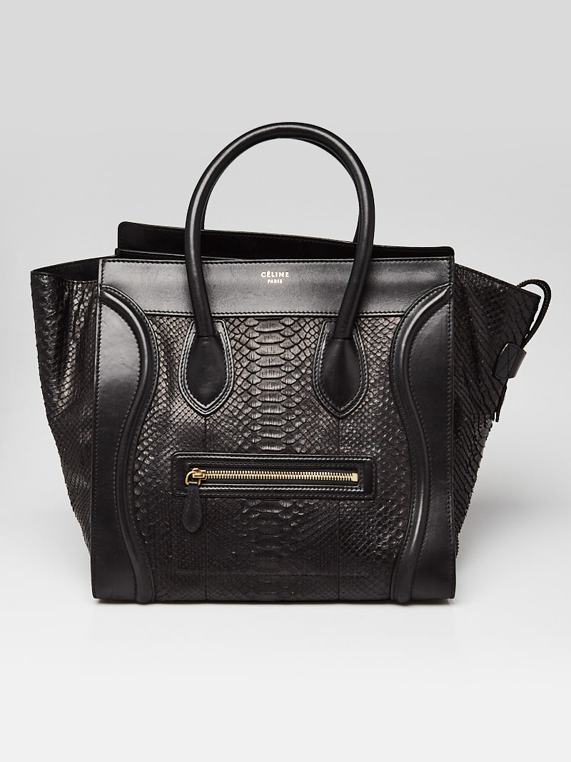 Celine Black Python and Leather Mini Luggage Tote Bag