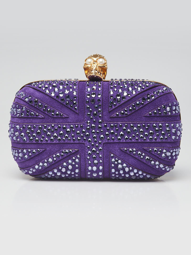 Alexander McQueen Purple Suede and Crystal Britannia Skull Clutch Bag