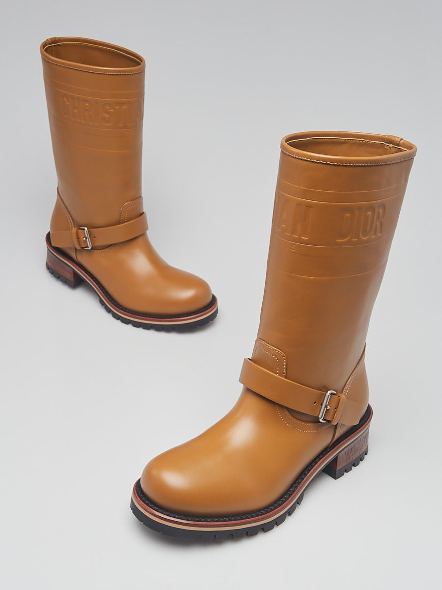 Christian Dior Beige Embossed Calfskin Leather Dior Quest Boots Size 6.5 37
