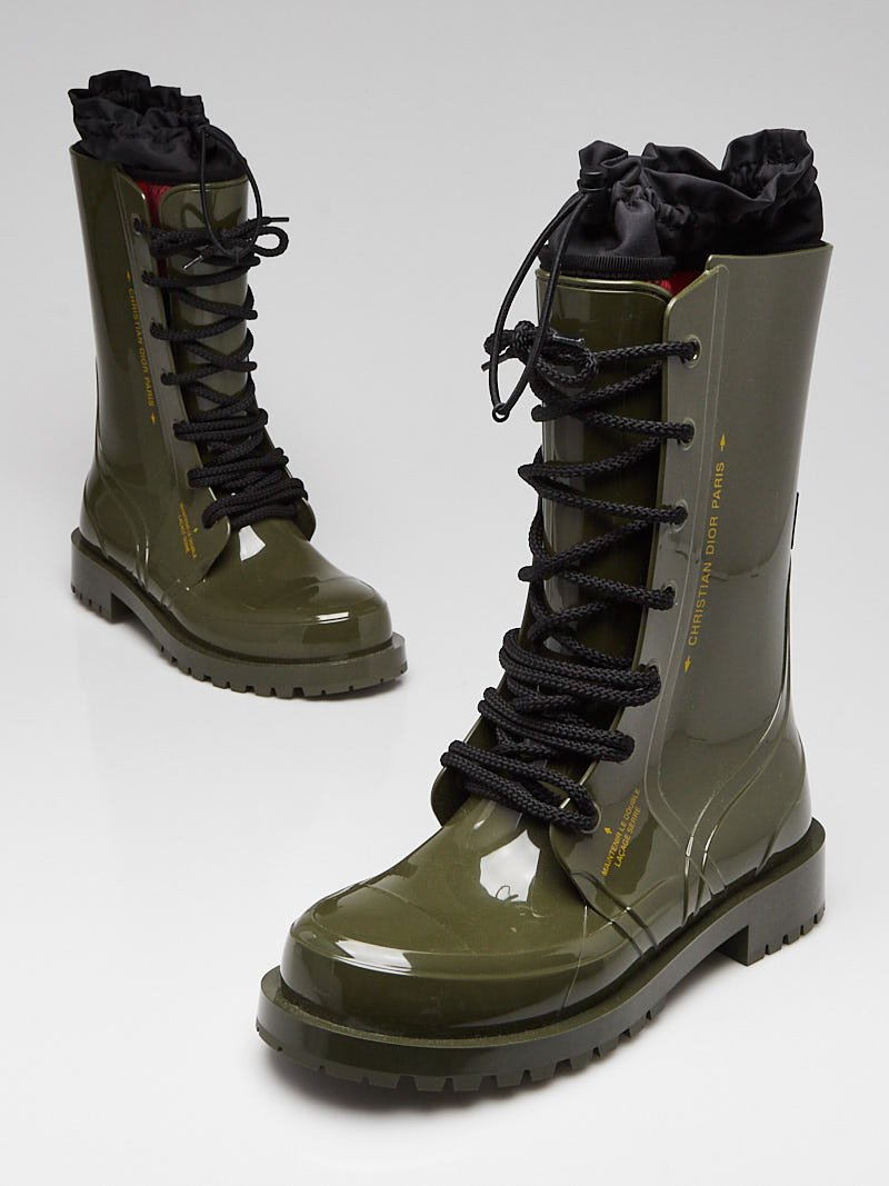 Christian Dior Green Rubber DiorCamp Boots Size 6.5 37