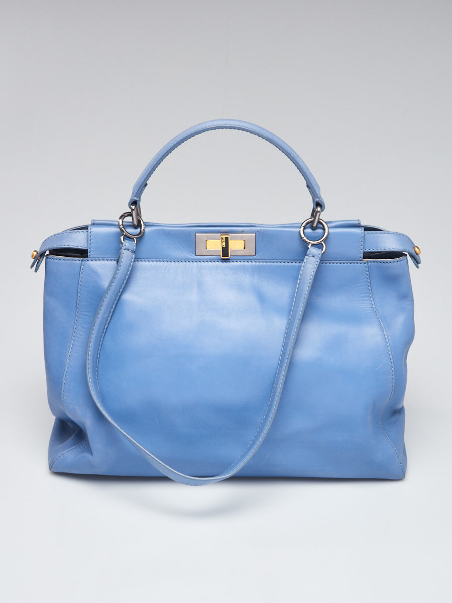 Fendi Light Blue Leather Large Peekaboo Satchel Bag 8BN210