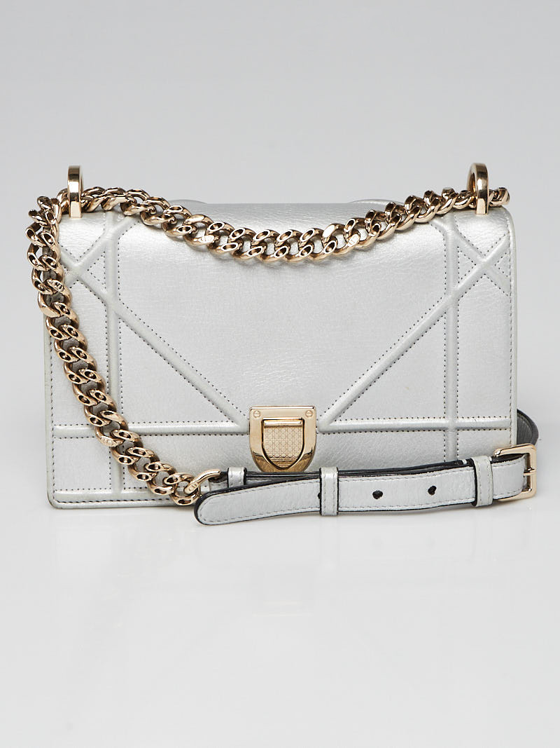 Christian Dior Dark Silver Leather Diorama Small Flap Bag