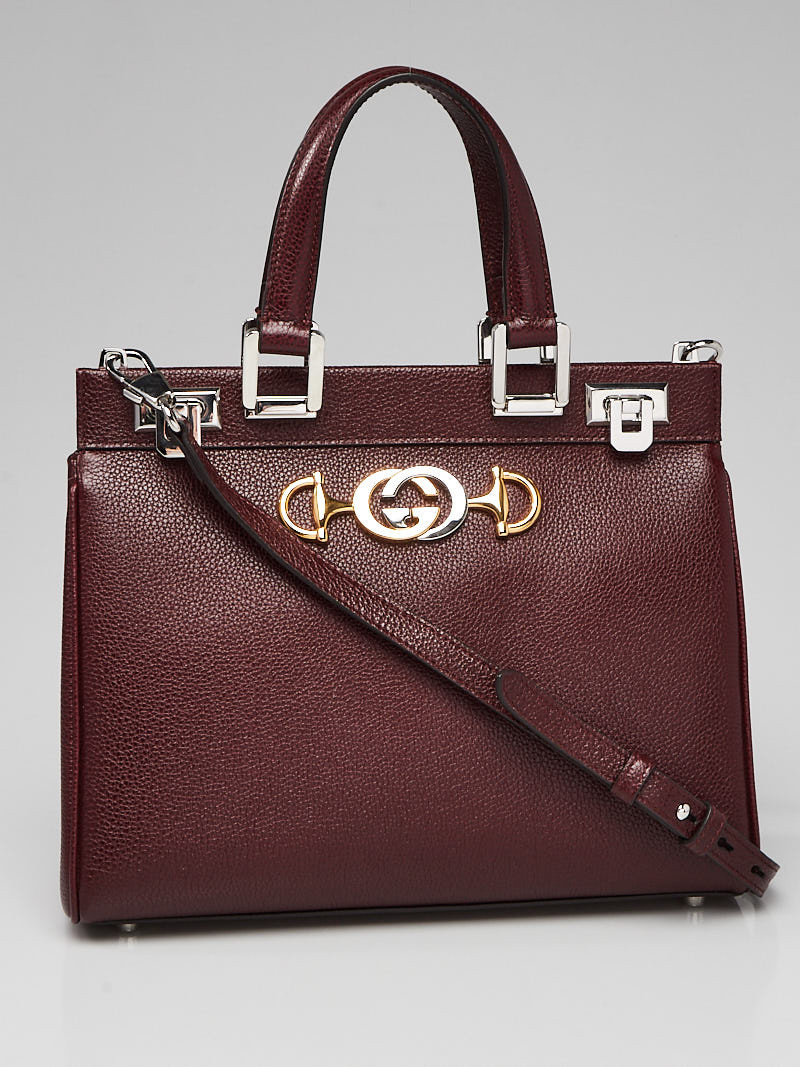 Gucci Burgundy Grainy Leather Zumi Small Tote Bag